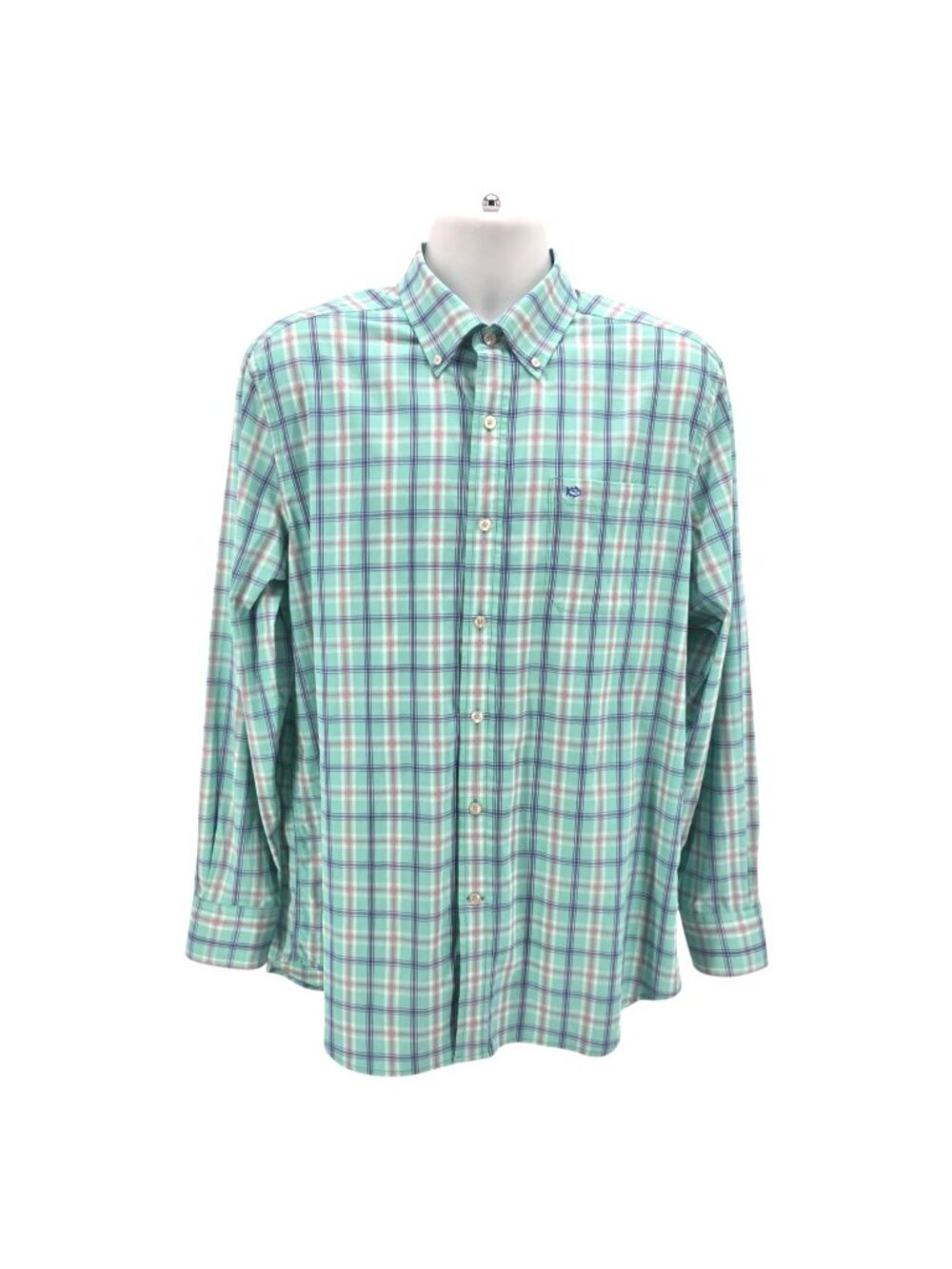 Southern Tide Performance Mens Large Shirt Nylon Plaid Pastel Green Blue Pink